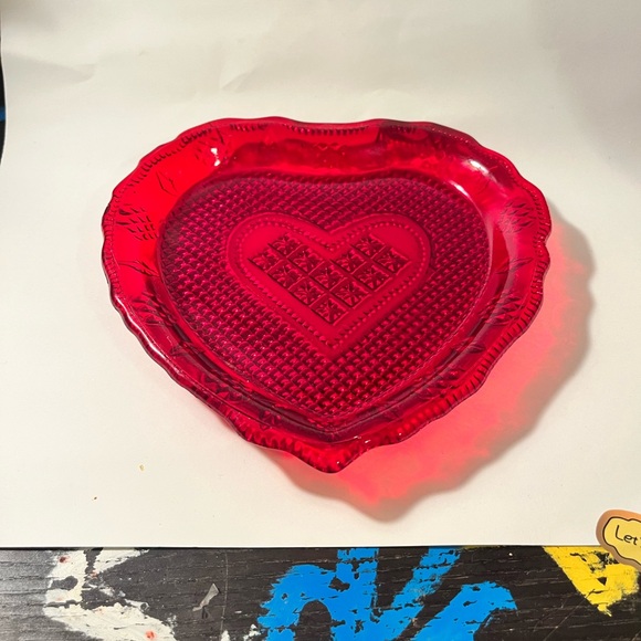 Vintage Ruby Red Hearts and Diamonds Glass Dish - Picture 3 of 3